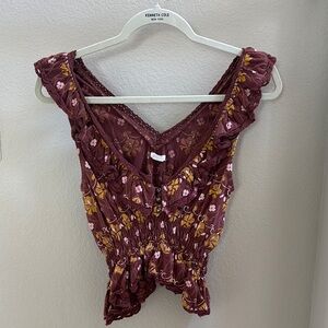 Urban Outfitters Red Flutter Sleeve Smocked Blouse